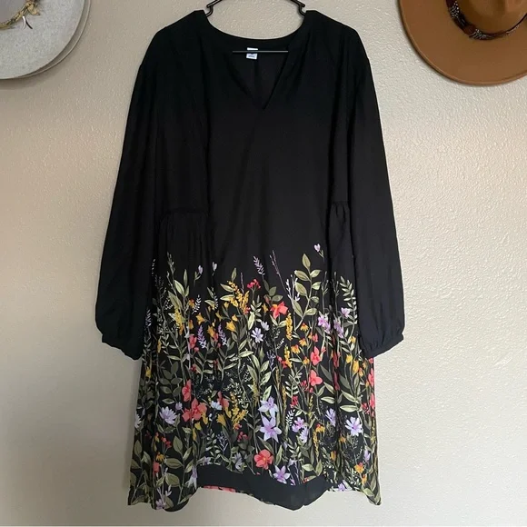 NWOT - Old Navy - Women’s Black Floral Mini Long-sleeve Summer Dress - Plus - Picture 2 of 9